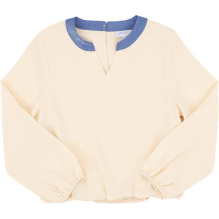Pleat Collection Milly Top - Cream/Blue