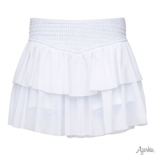 Azarhia Smocked Mesh Skort - White