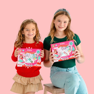 Sparkly Reindeer kids makeup kit with rainbow blush brush and applicator