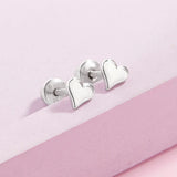 SS Classic Polished Heart Screw Back Earrings