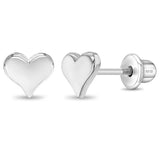 SS Classic Polished Heart Screw Back Earrings