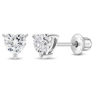SS Classic CZ Birthstone Heart Screw Back Earrings