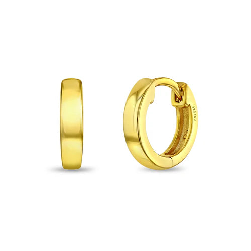 Rounded Classic 9mm Hoop Earrings/Huggie - Gold Plated SS