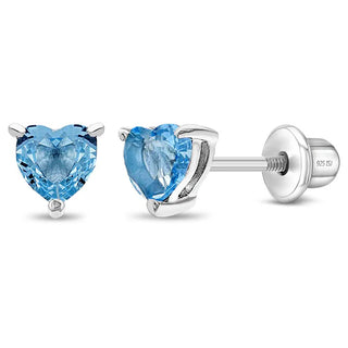 SS Classic CZ Birthstone Heart Screw Back Earrings