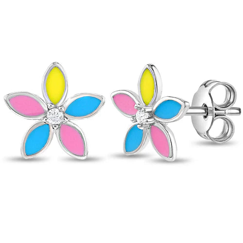 Fun Multicolor Summer Flower SS Enamel Earrings