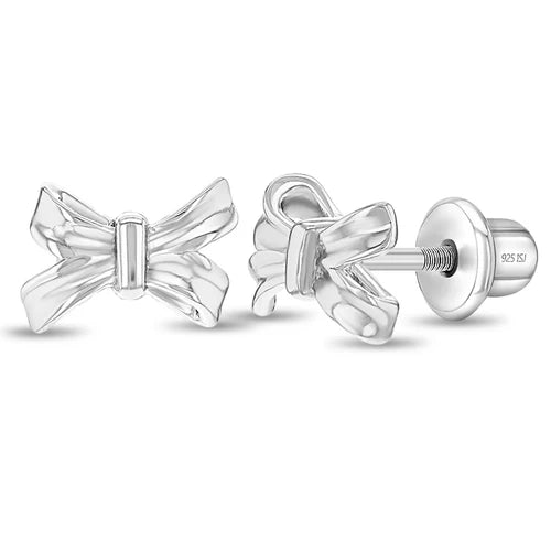 SS Classic Ribbon Bow Screw Back Earrings