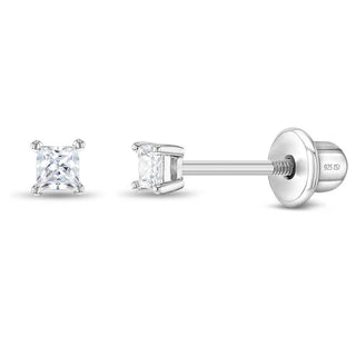 My First Princess Solitaire Screw Back Earrings