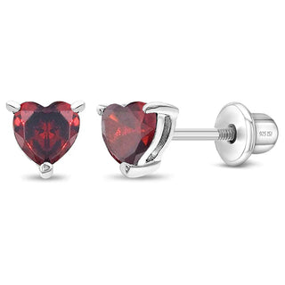 SS Classic CZ Birthstone Heart Screw Back Earrings