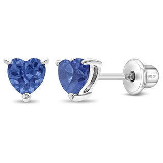 SS Classic CZ Birthstone Heart Screw Back Earrings