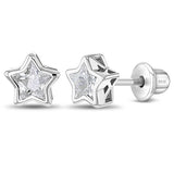 SS Classic CZ Birthstone Solitaire Stars Screw Back Earrings
