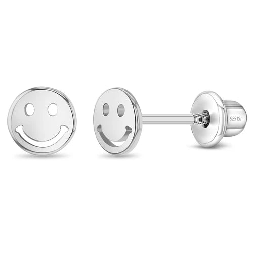 SS Polished Smiling Face Screw Back Earrings
