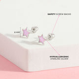 SS Sparkle Star Opal Screw Back Earrings - Pink
