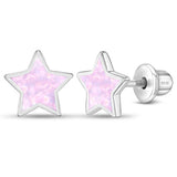 SS Sparkle Star Opal Screw Back Earrings - Pink