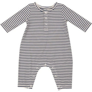Angel Dear Raglan Henley L/S Romper - Navy and Oat Stripe