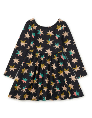 Tea Collection Printed Ballet Dress- Colorblock Metallic Stars