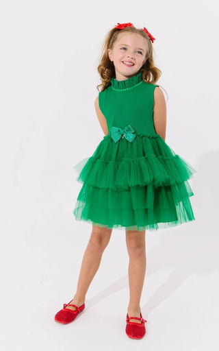 Lola and the Boys Green Tiered Party Bow Dress