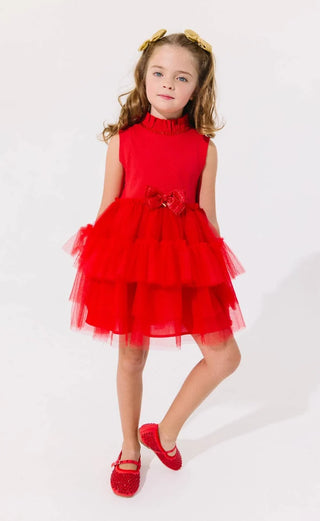 Lola and the Boys Red Tiered Party Bow Dress