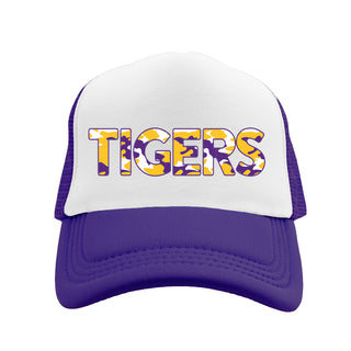Azarhia TIGERS Camo Screen Print on Purple Trucker Hat