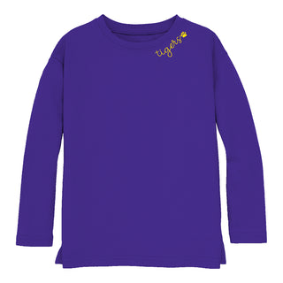 Azarhia Purple Long-Sleeved Tunic w/ Embroidered Tigers at Neckline