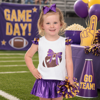 Azarhia Sequin Football Shimmer Ruffle Sleeve Purple/Gold