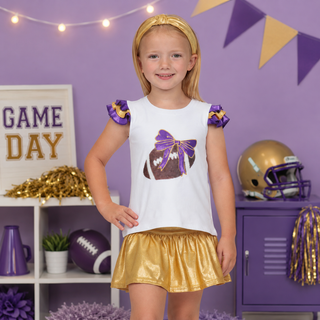 Azarhia Sequin Football Shimmer Ruffle Sleeve Purple/Gold
