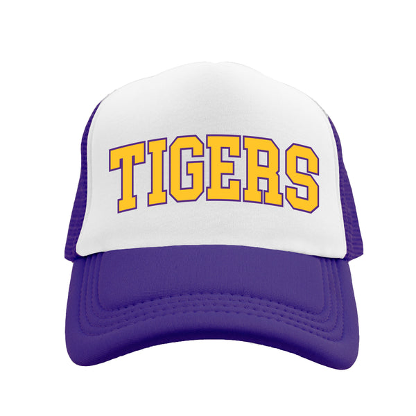 Azarhia TIGERS Yellow Screen Print on Purple Trucker Hat