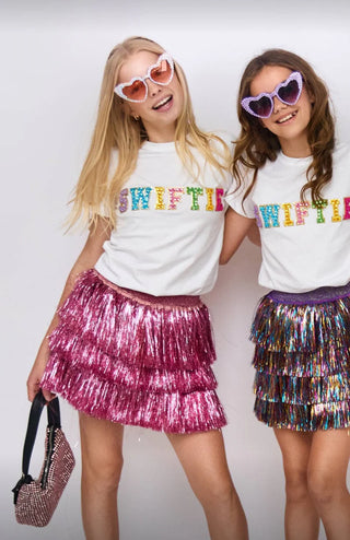 Lola and The Boys White Crystal SWIFTIE Tee