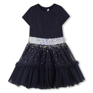 Billieblush Shiny Short Sleeved Navy Dress