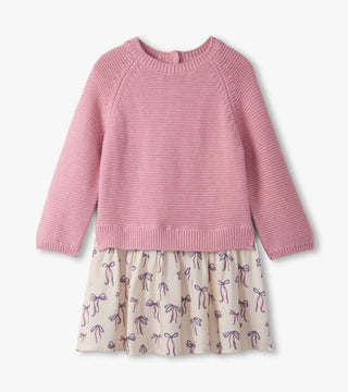 Hatley Pink Painterly Bows Mixed Media Sweater Dress