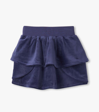 Navy blue layered skirt on a white background