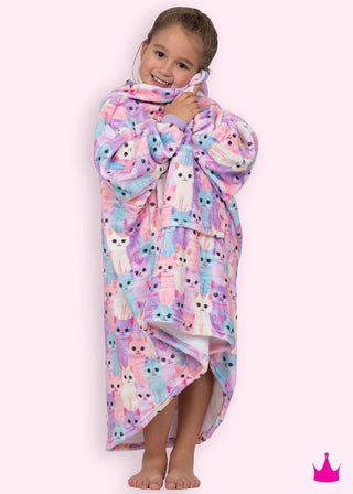 Azarhia Fuzzy Buddy Hooded Coverup in Cool Cats print