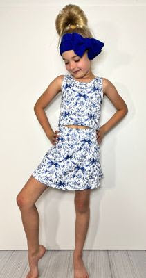 Preppy Blue Bows Girls Skort Set