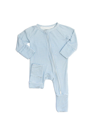 The Uptown Baby Mini Stripe Sleep Romper - Dusty Blue