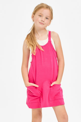 Solid Cotton Mini Dress with Inner Romper - Hot Pink