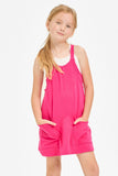 Solid Cotton Mini Dress with Inner Romper - Hot Pink