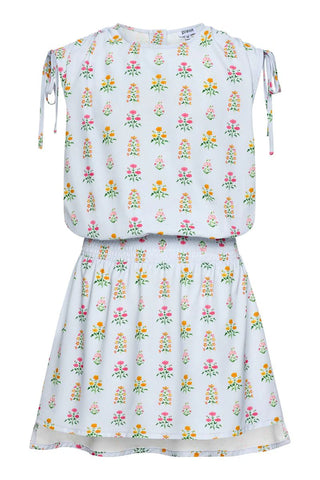 Pleat Collection Helen Dress Blue Floral Block Print
