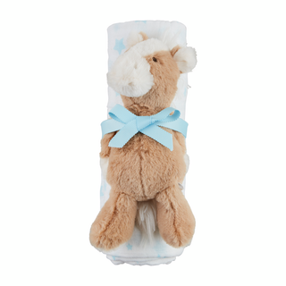 Mud Pie White Star Horse Muslin Swaddle Blanket with Rattle