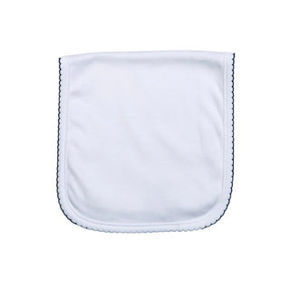 Baby Loren Pima White w/ Navy Trim Burp Cloth