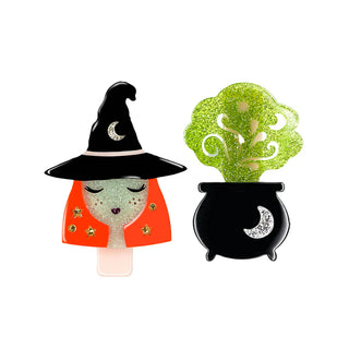 Acrylic Hair Clips - Halloween Witch and Cauldron