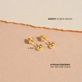 14K Gold Classic Ball 4mm Screw Back Earrings