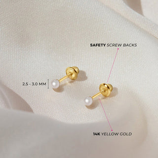 14K Gold Classic Freshwater Cultured Pearl Screw Back Earrings 2.5-3mm