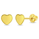 14K Gold Polished Heart Screw Back Earrings