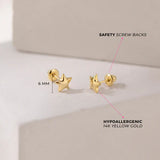 14K Gold Mini Puffed Star Screw Back Earrings