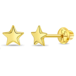 14K Gold Mini Puffed Star Screw Back Earrings