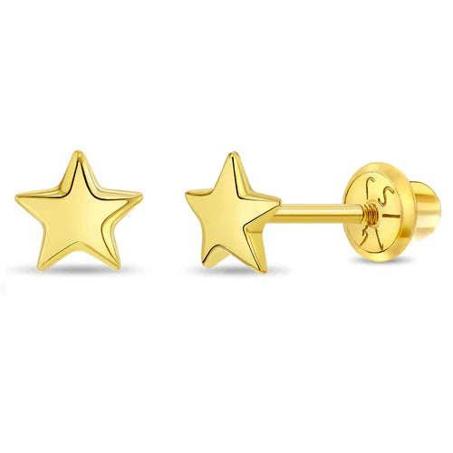 14K Gold Mini Puffed Star Screw Back Earrings