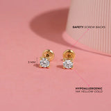 14K Gold 3mm 4-Prong CZ Solitaire Screw Back Earrings