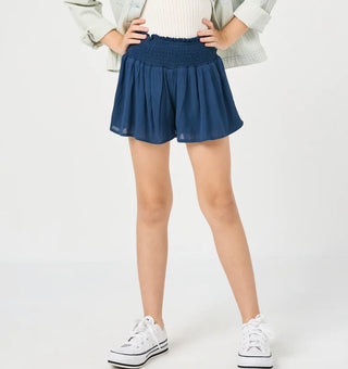 Flowy Smocked Waist Shorts - Navy