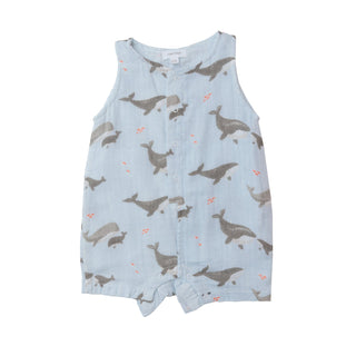 Angel Dear Muslin Shortie Romper - Grey Whales