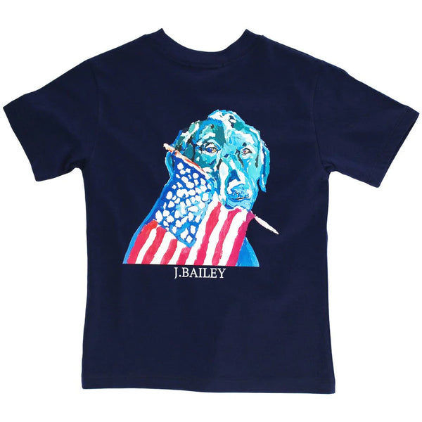 J. Bailey Logo Tee Shirt - Dog with Flag on Navy