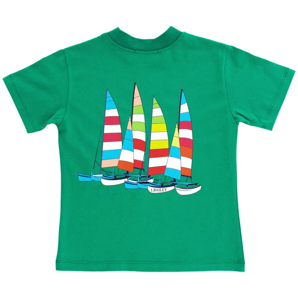 J. Bailey Logo Tee Shirt - Sailboats on Green